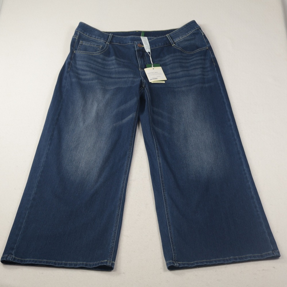 Halara Flex Denim Wide Leg Pants Women XL Blue NEW High Waisted Stretch Pull On